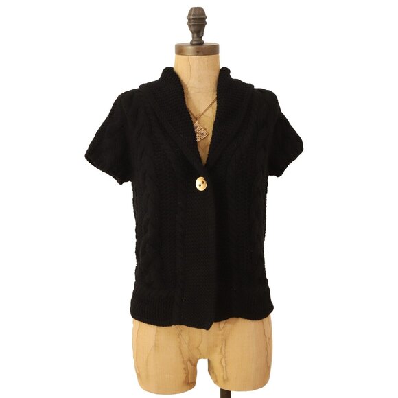 Magaschoni Open Cardigan Sweater Top XS Shawl Collar Short Sleeve Black NEW B90 - Picture 1 of 5